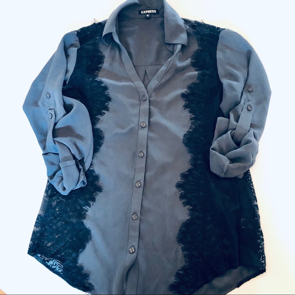 Express grey and black blouse